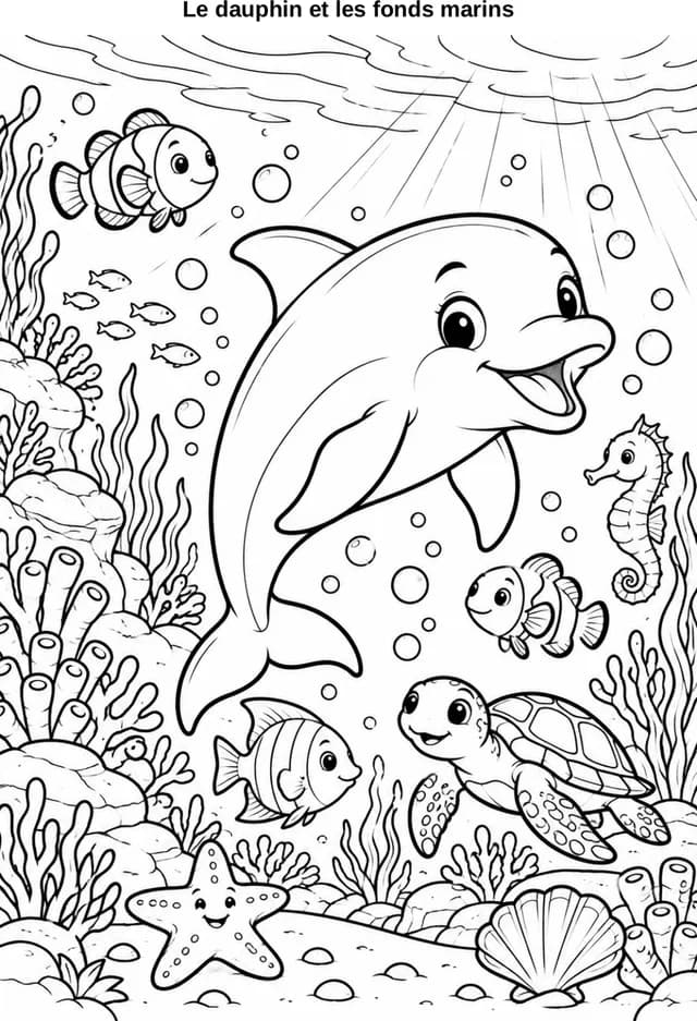 Aperçu du coloriage Le dauphin et les fonds marins