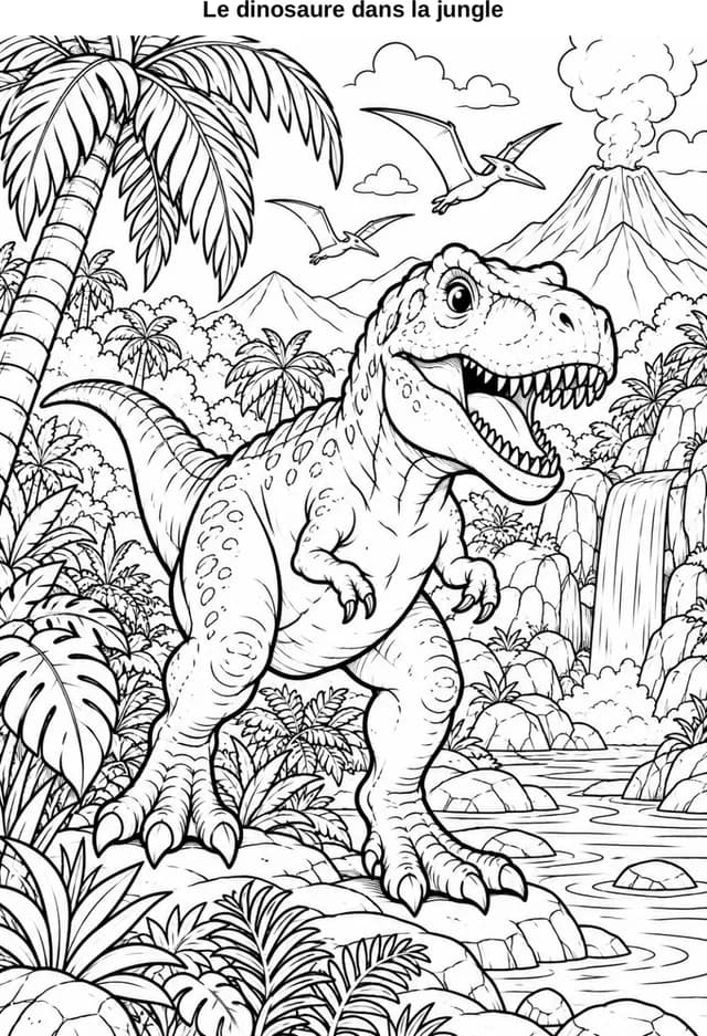 Aperçu du coloriage Le dinosaure dans la jungle