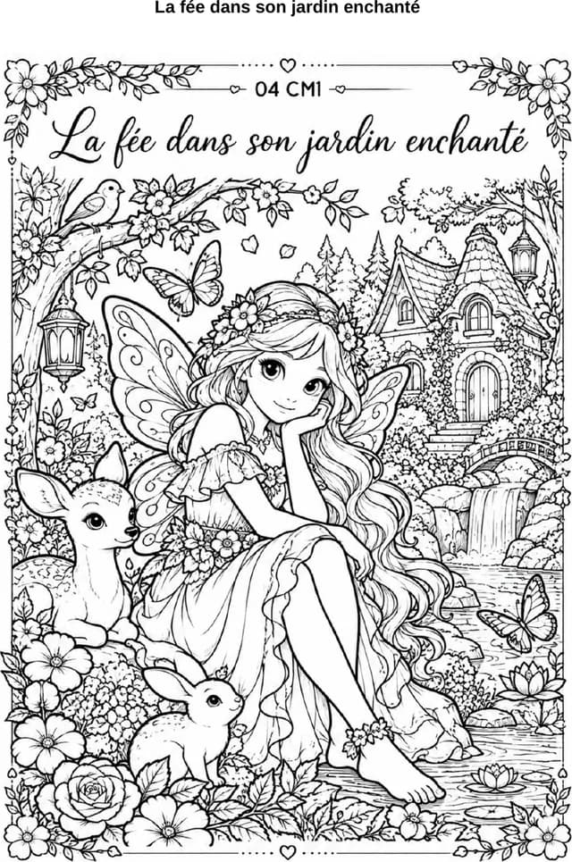 Aperçu du coloriage La fée dans son jardin enchanté