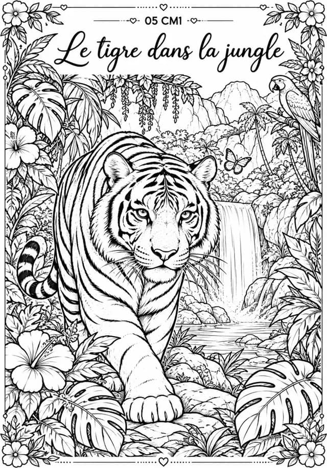 Aperçu du coloriage Le tigre dans la jungle